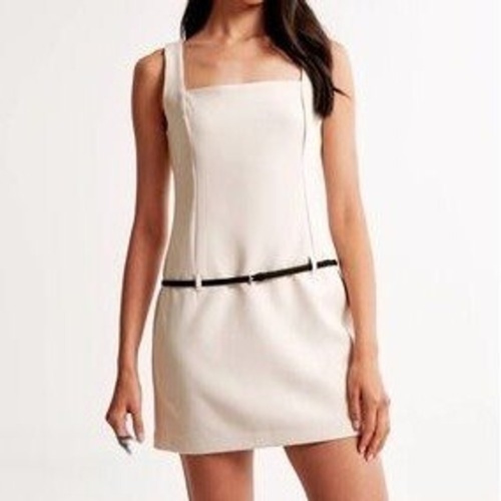 Abercrombie & Fitch Belted Mini Dress Small Cream Preppy Retro
